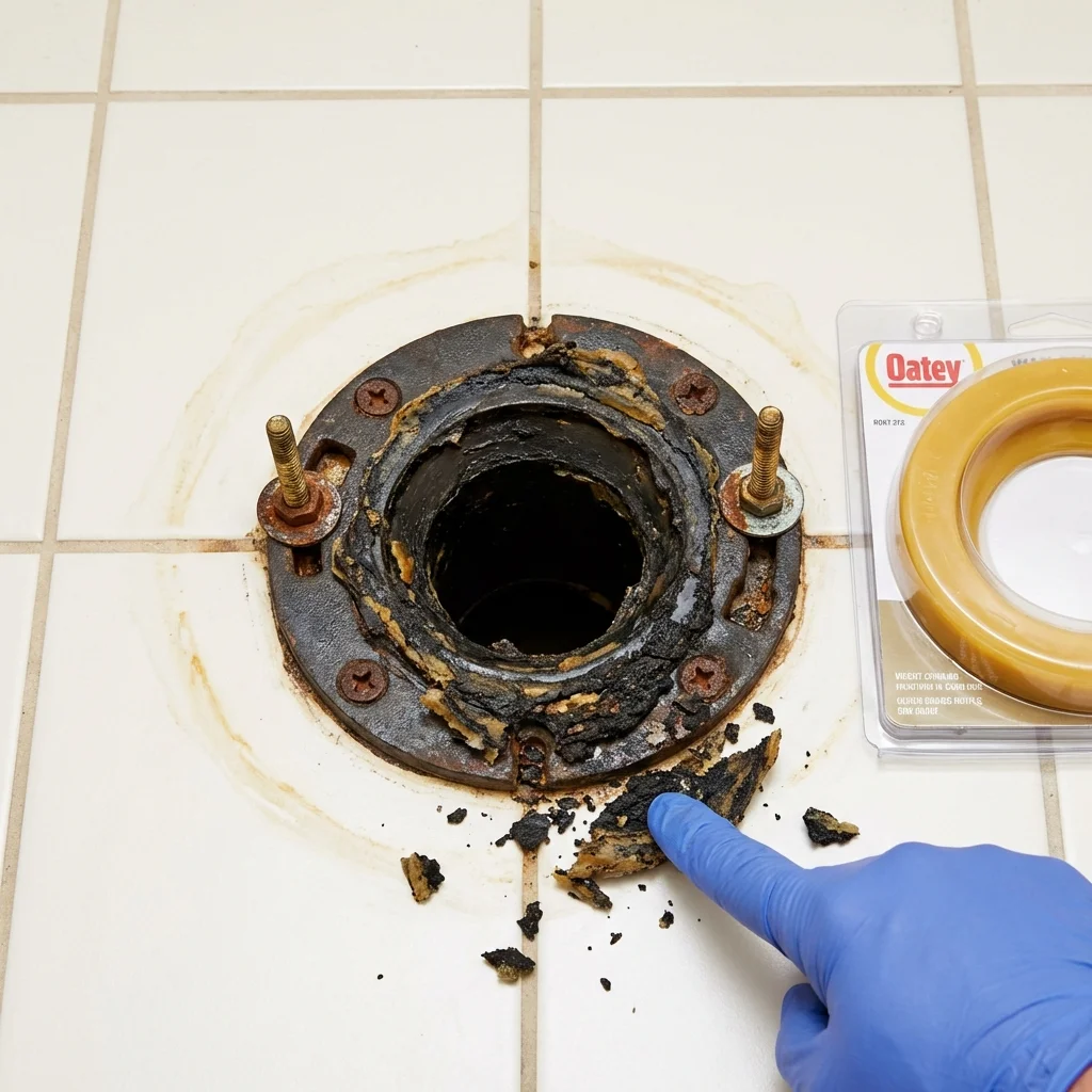 Failed wax ring showing water seepage at the base of a toilet in a Birmingham, MI home